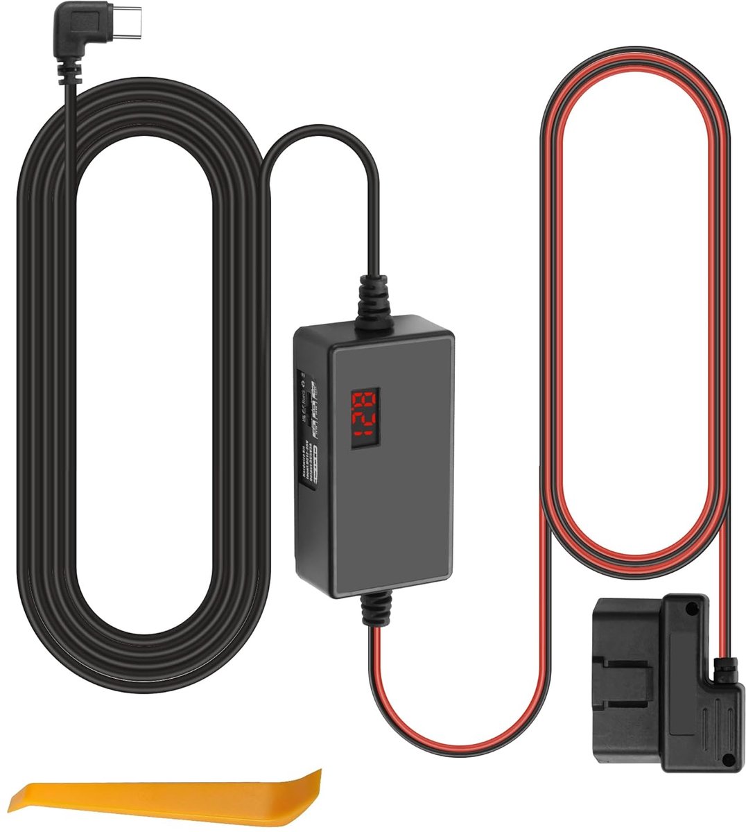 SnelShoppen - OBD2 OBD OBDII Power Kabel voor Dash Camera - Type C Oplaadkabel met 24-Uur Bewaking - 16Pin Hardwire Kit - 3.1M