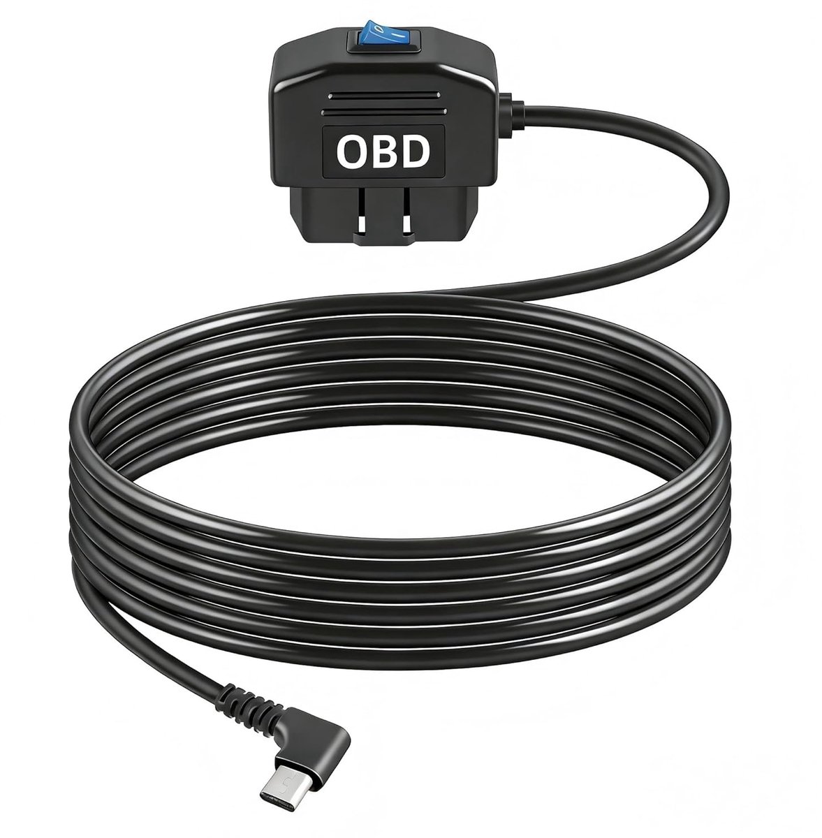 SnelShoppen - OBD Power Cable Dash Camera Hardwire Kit Type C USB, 24 Uur Surveillance, OBD2 naar Type C Adapter met Schakelaar, 12-24V voor Elektrisc