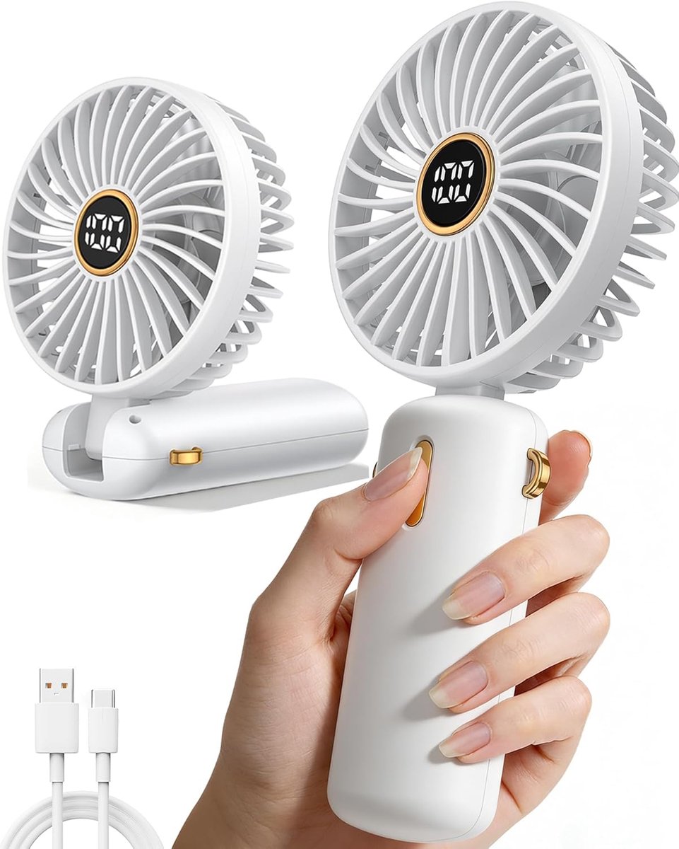 Draagbare Mini Ventilator – USB-C Oplaadbaar – 100 Snelheidsstanden – Tot 30 Uur Batterijduur – Digitaal Display – Wit