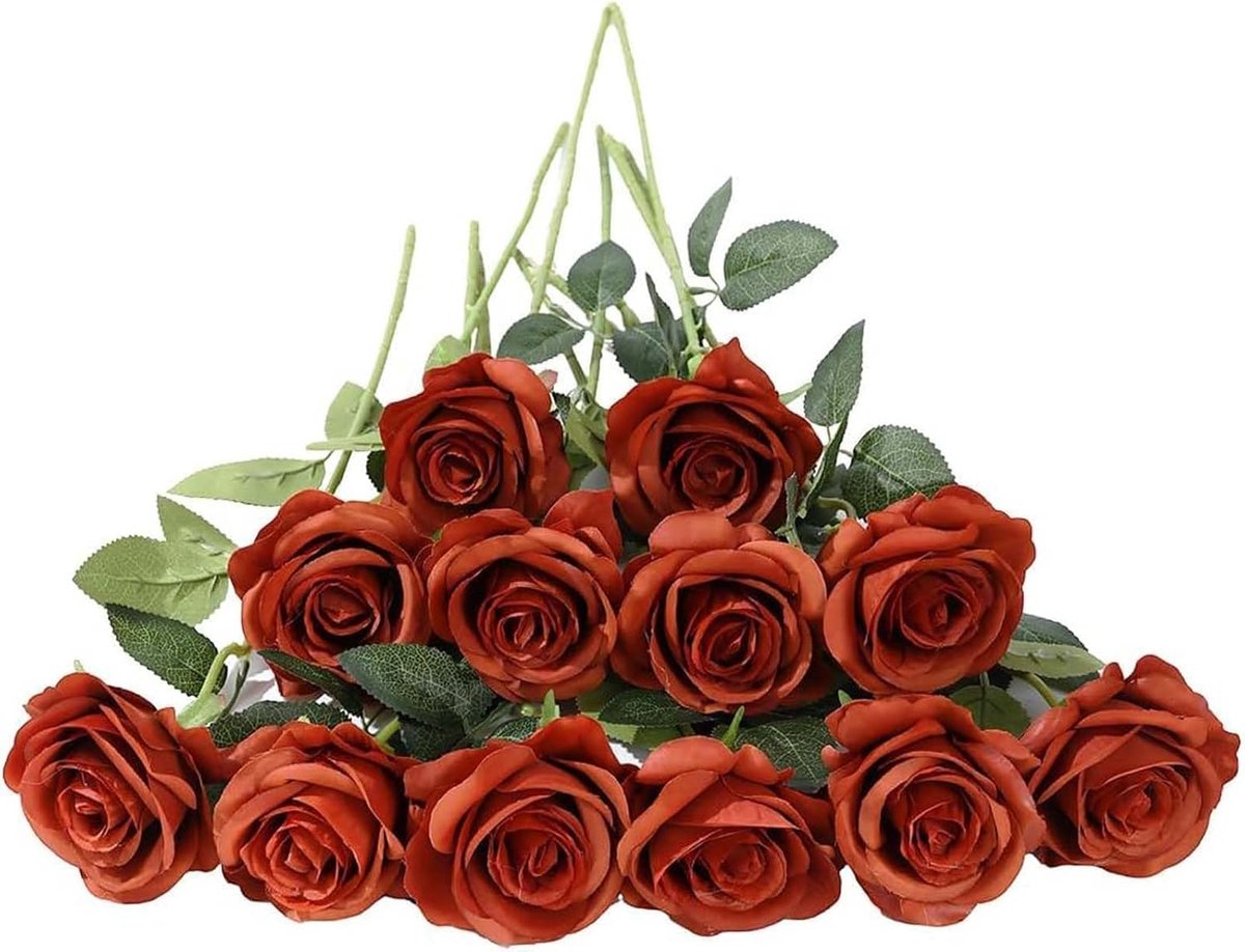 SnelShoppen - 12 Stuks Kunstrozen Oranje 53cm - Realistische Kunstbloemen voor Herfst, Thanksgiving, Bruiloft, Thuis, Kantoor Decoratie