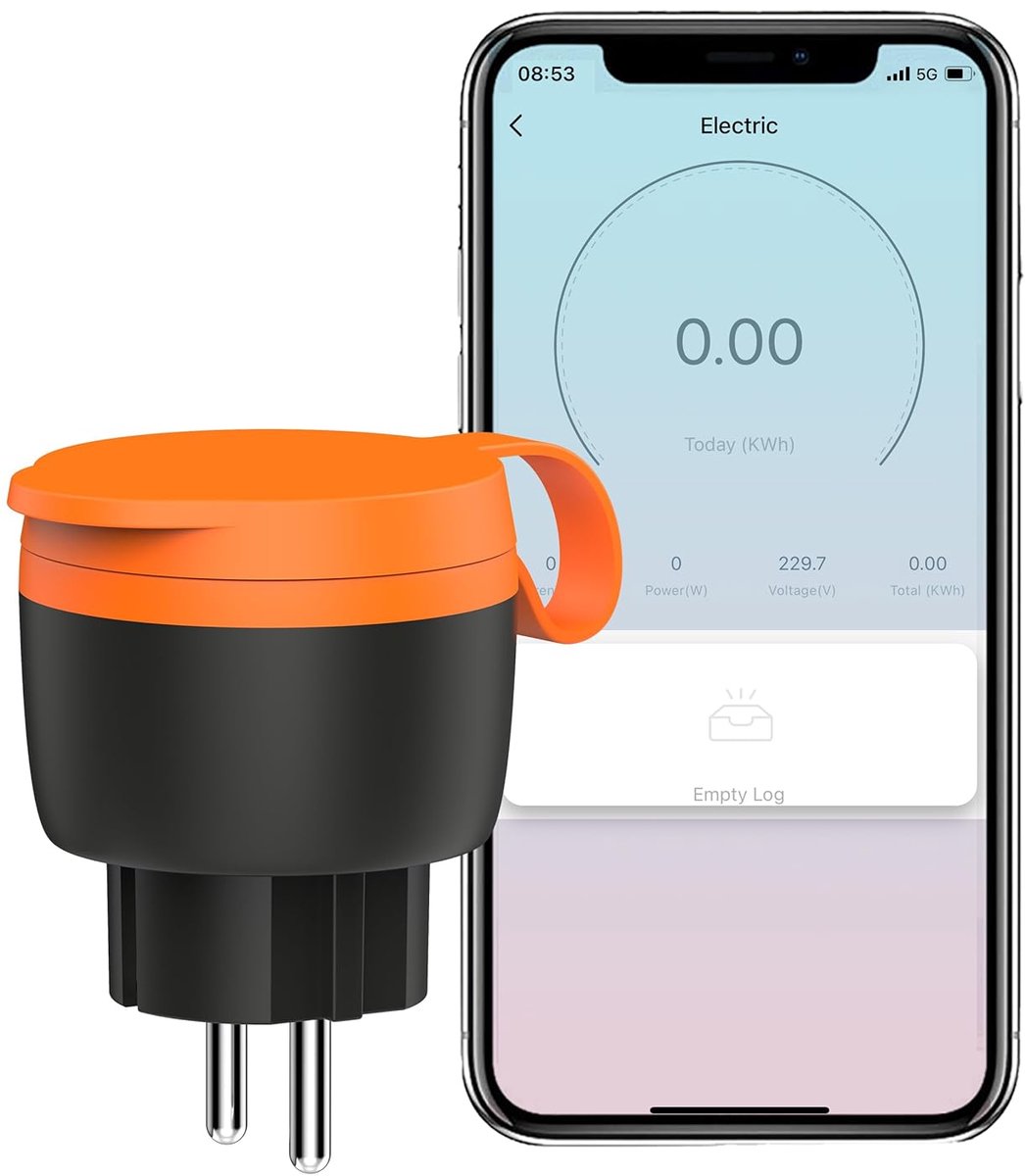 SnelShoppen - Waterdichte WLAN Stekker Type E, Slimme Buitenstekker 16A, 3680W, Compatibel met Alexa en Google Home, Energieverbruik Monitoren, Smart