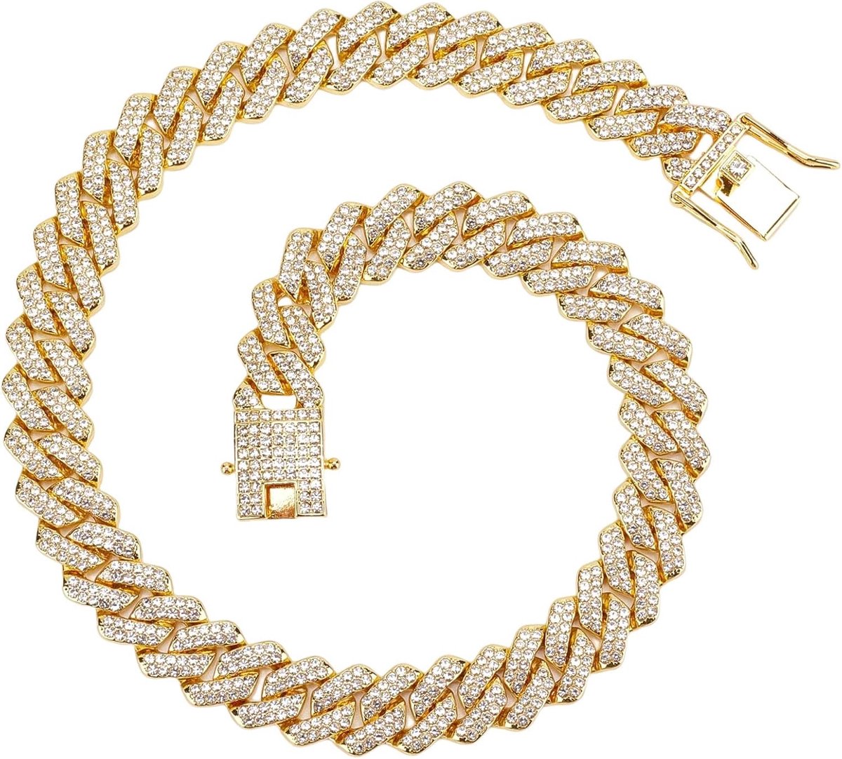 SnelShoppen - Hondensieraad Met Diamanten - Cuban Link Kraag - Sterke Metaalketting - Kristallen Rhinestones - Voor Kleine en Middelgrote Honden en Ka