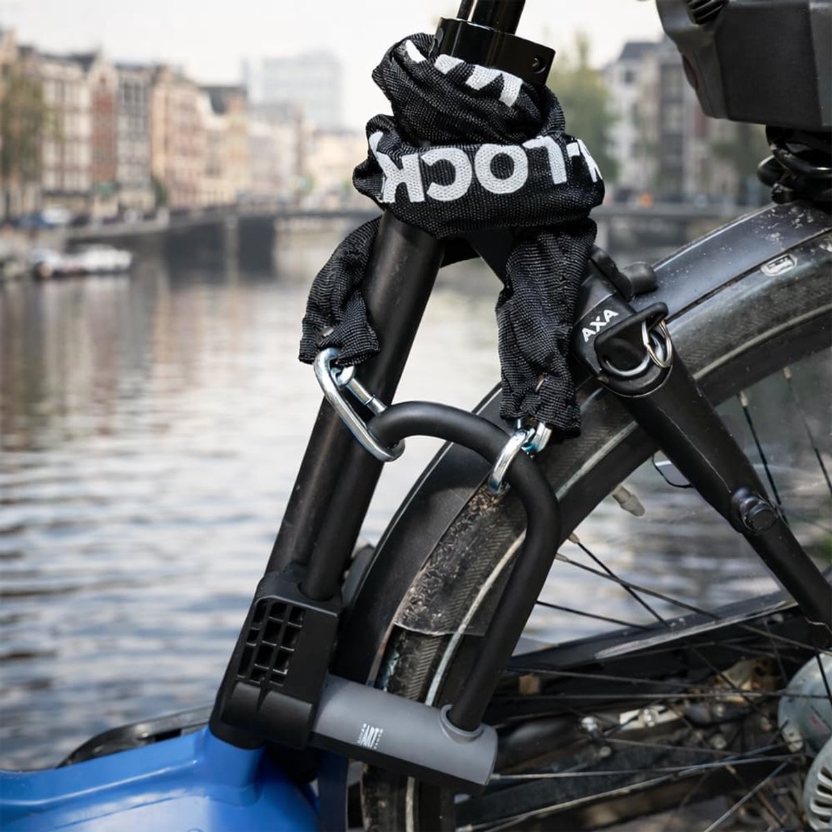 SnelShoppen - Huntly Stuur Slot Fiets ART 2 - 20cm met 90cm Ketting - Zwart - Ideaal voor Elektrische Fietsen