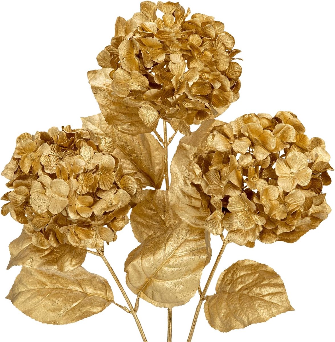 3 Stuks Kerst Goud Kunstmatige Hortensia Bloemen 68cm Nep Bloem Bloemstukken Boeketten Faux Hortensia Stengels voor Kerstdecoratie Bruiloft Feest Middenstukken