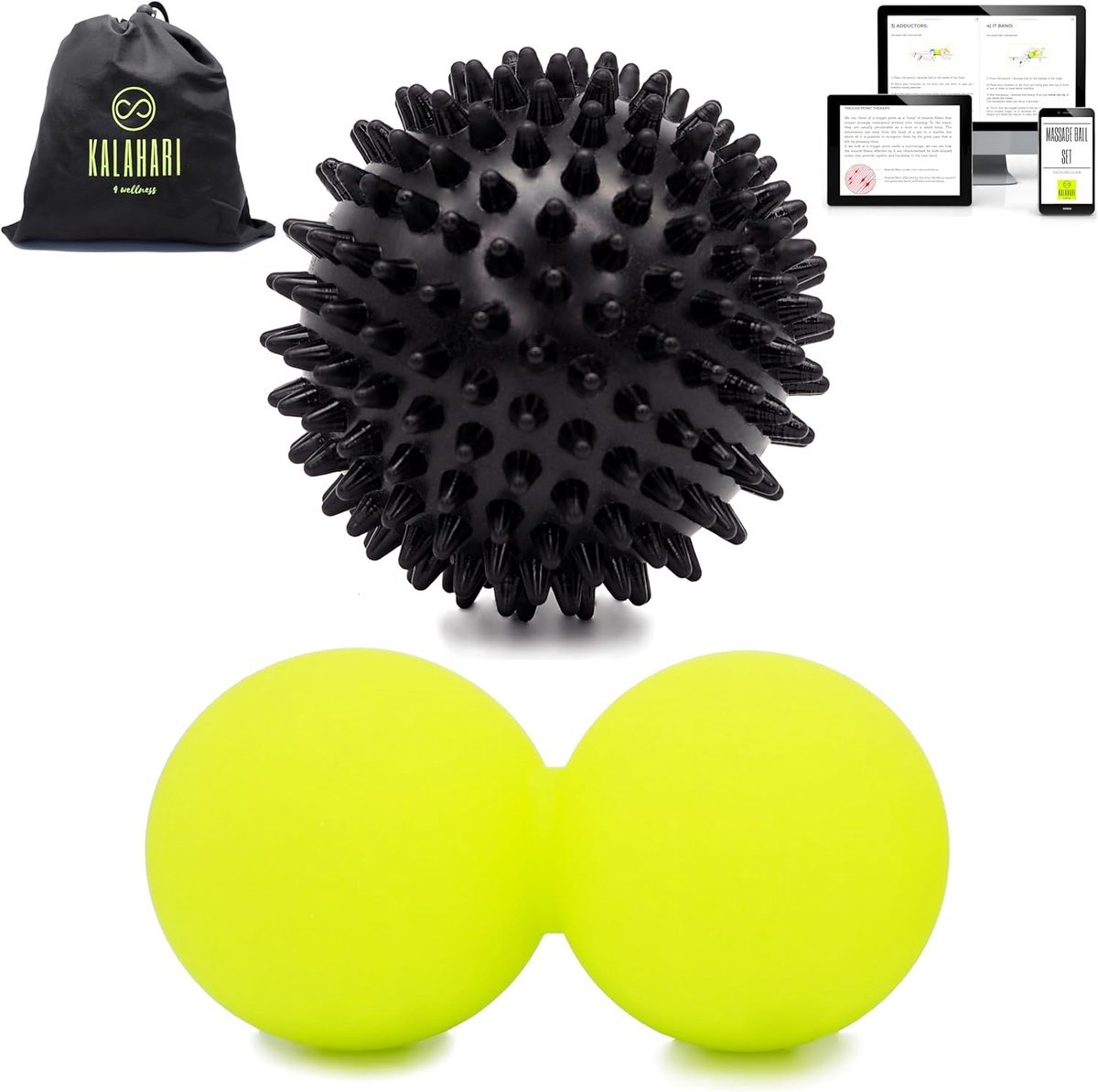 SnelShoppen - KALAHARI Massage Balls - Dubbele Bal & Stekelbal - eBook met Oefeningen voor Myofasciale Zelfmassage, Plantar Fasciitis, Herstel, Reflex