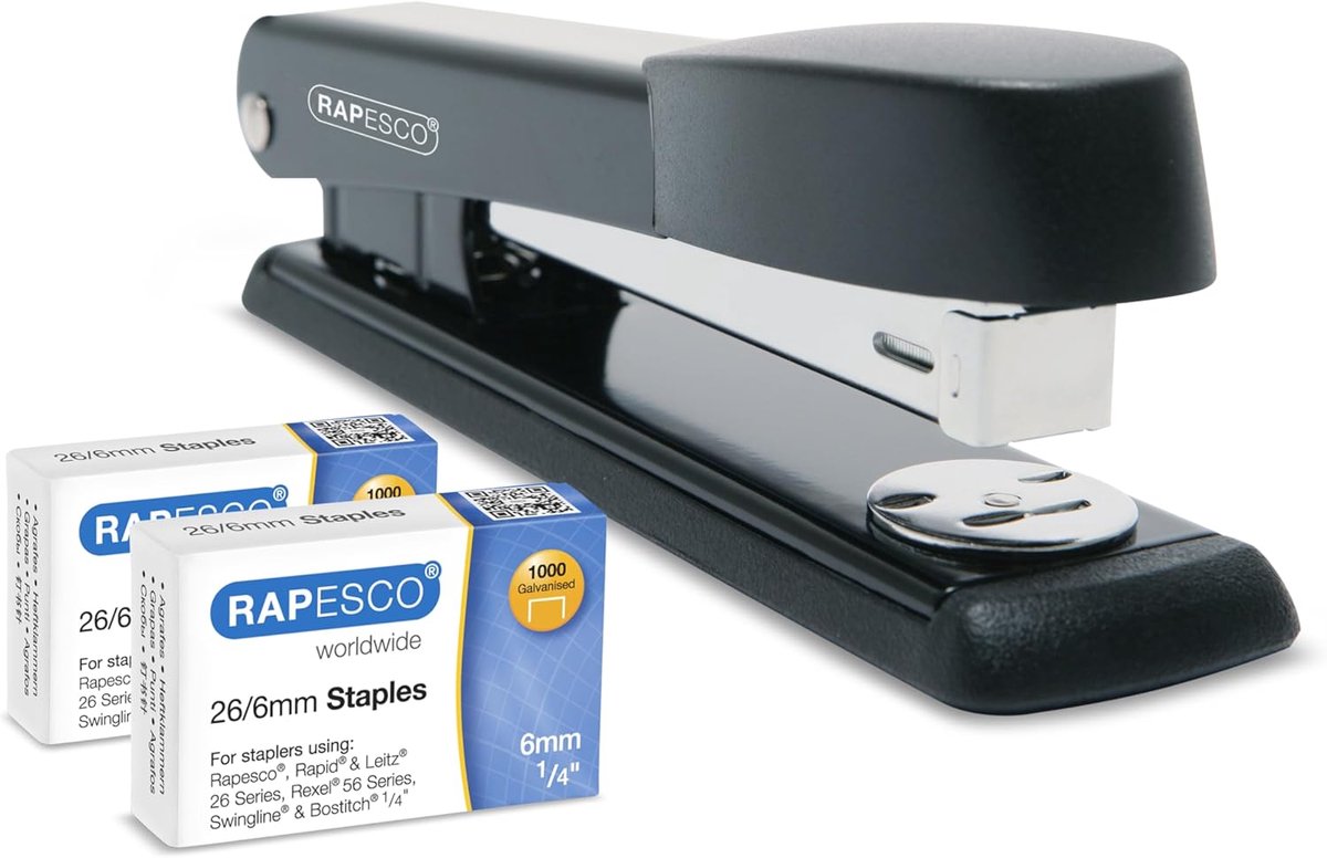 SnelShoppen - Robuuste Metalen Heftang met 2000 26/6mm Nietjes, 25 Bladen Capaciteit, Antibacteriële Bescherming, Zwart, Perfect voor Kantoor en Thuis