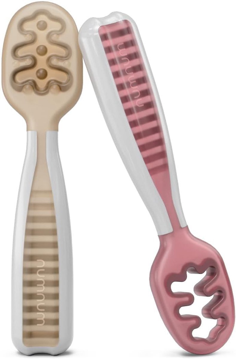 SnelShoppen - Baby Spoons Set - 2-Piece Silicone Leather Spoons voor Baby Led Weaning 6+ maanden - BPA Vrij Beige/Mauve - Ideaal voor Kinderen