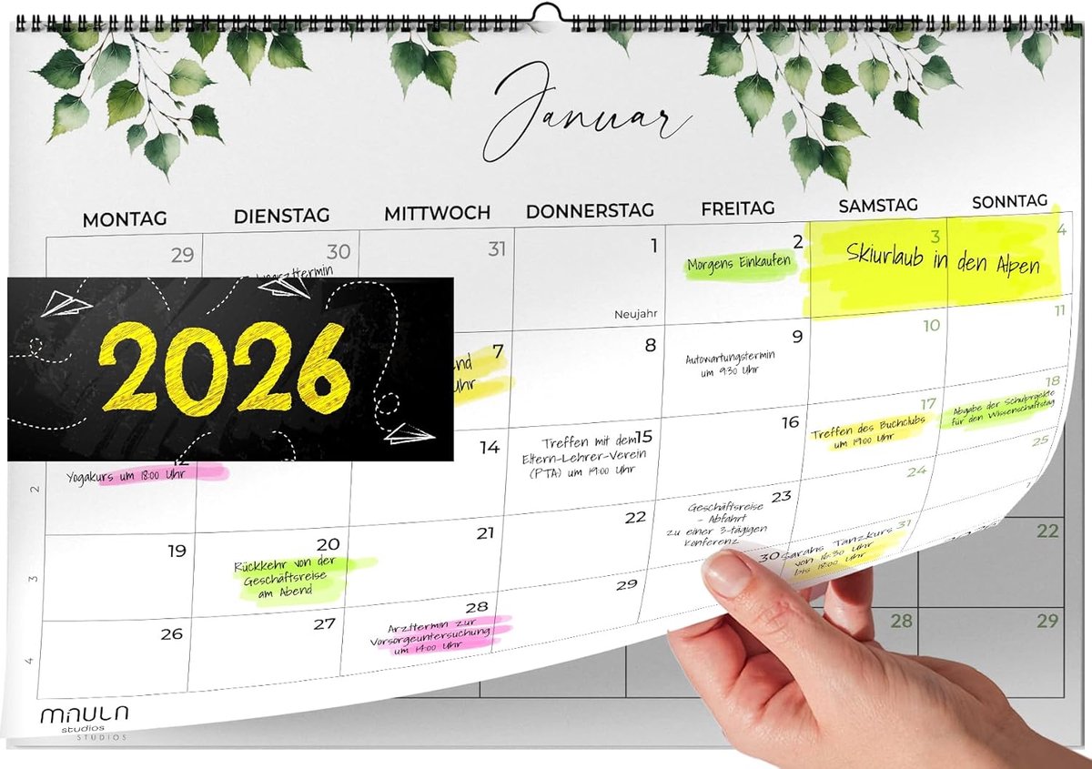 SnelShoppen - Wandkalender 2026 A4 - Jaarplanner Maandplanner Wandkalender tot December 2026 - Maandoverzicht Gezinskalender Kantoor School Organisati