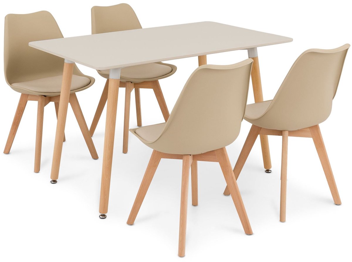 Eethoek SHANNON/ABBY met tafel en 4 stoelen – crèmewit