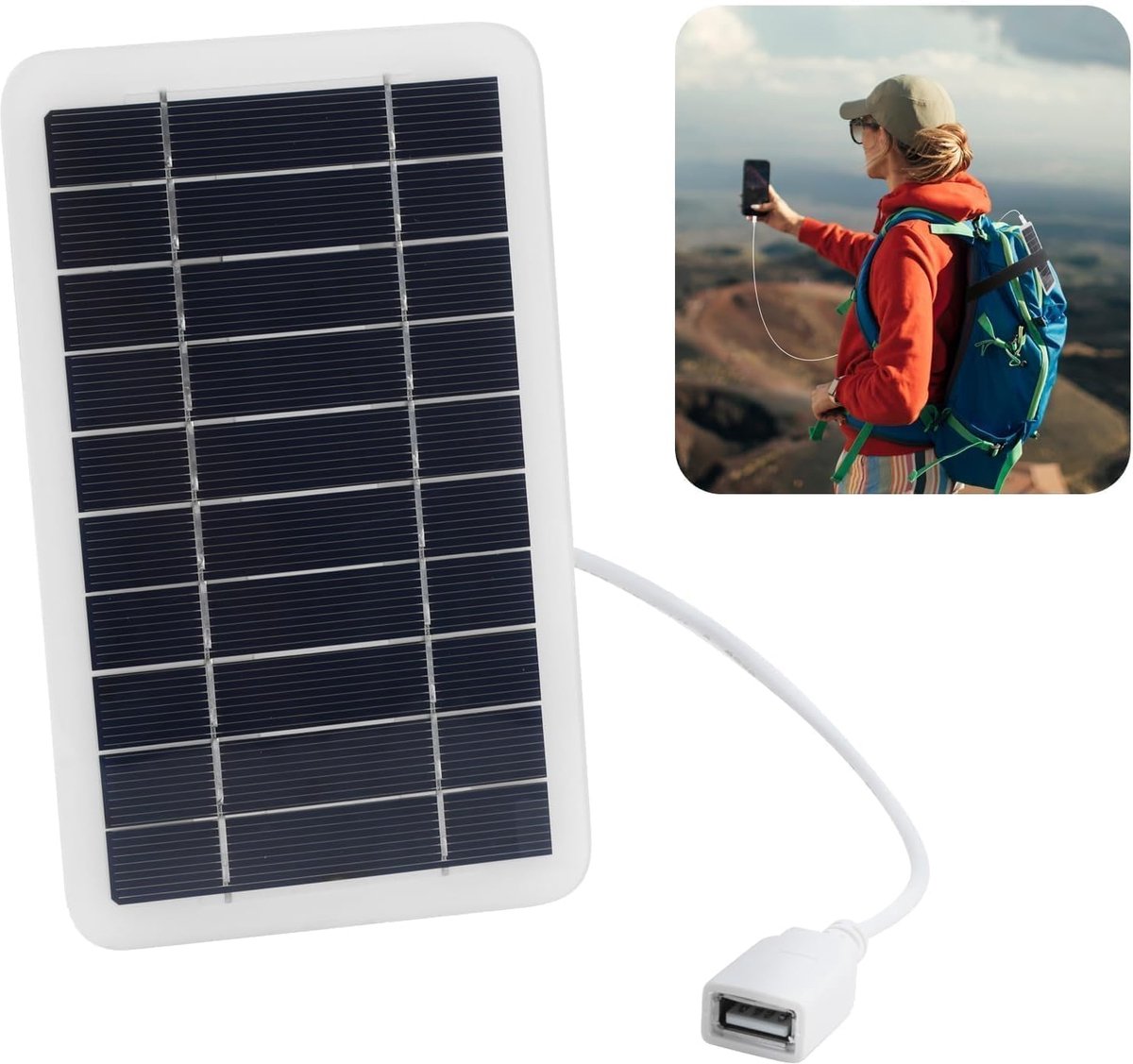 SnelShoppen - Draagbaar Zonnepaneel 2W 5V met USB-poort, Zonneoplader voor Kamperen, Wandelen en Buitensporten, IP65 Waterdicht, Duurzaam Epoxy Frame,