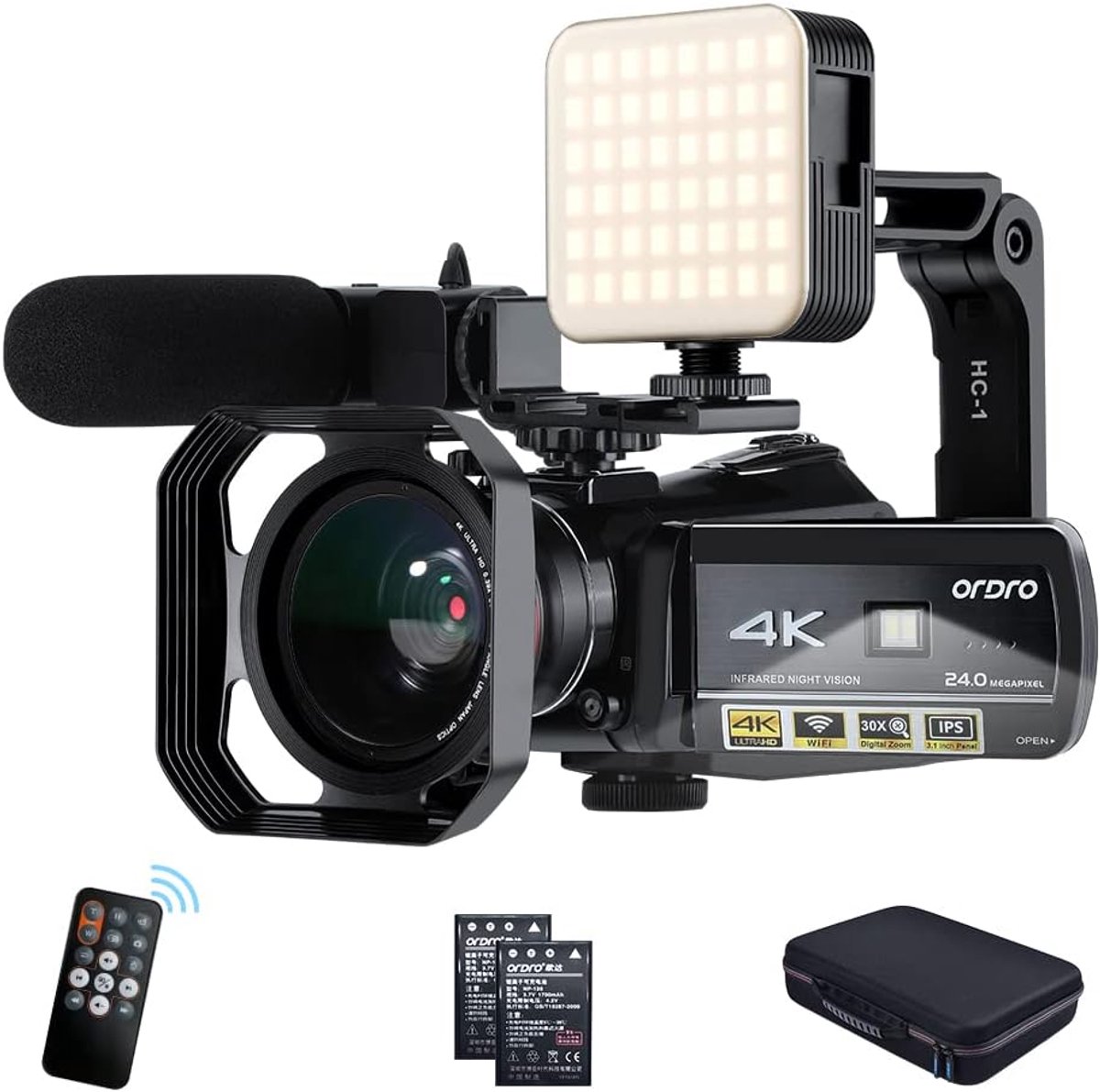 SnelShoppen - 4K Video Camera Camcorder Full HD 1080P 60FPS met 30X Digitale Zoom, 3.1" IPS Scherm, Microfoon, LED Licht, Camera Statief en Draagtas v