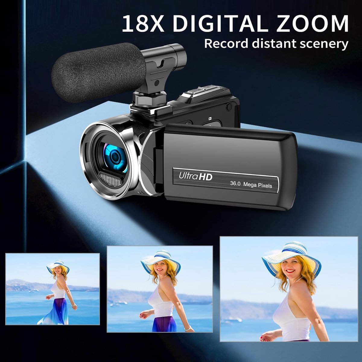 SnelShoppen - Video Camera Camcorder 4K 36MP Vlogging Camera voor YouTube, 30FPS Digitale Camera met 18x Zoom, 3.0 Inch Draaibaar IPS Scherm, Inclusie thumbnail 5