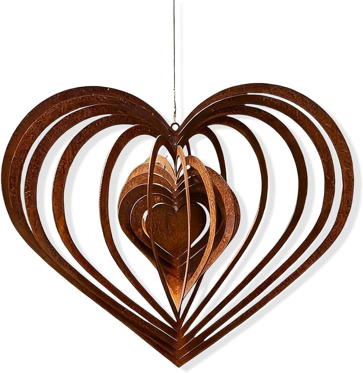 SnelShoppen - Windgong Tuin Roestlook Hart 25cm, 3D Spiraal Metalen Tuindecoratie voor Buiten, Roestkleurige Muurdecoratie voor Terras en Balkon