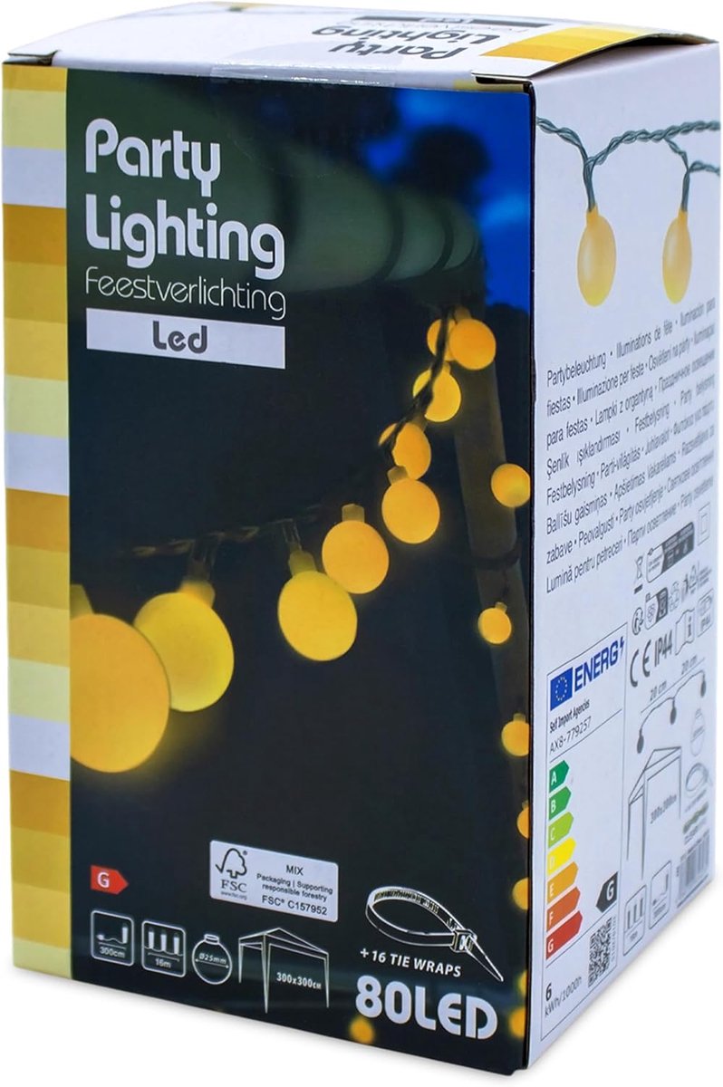 SnelShoppen - LED Fairy Lights met 80 Ballen, Warm Wit, 16 m Lengte, Tuinverlichting, Balkonverlichting, Perfect voor Feesten en Buitenactiviteiten