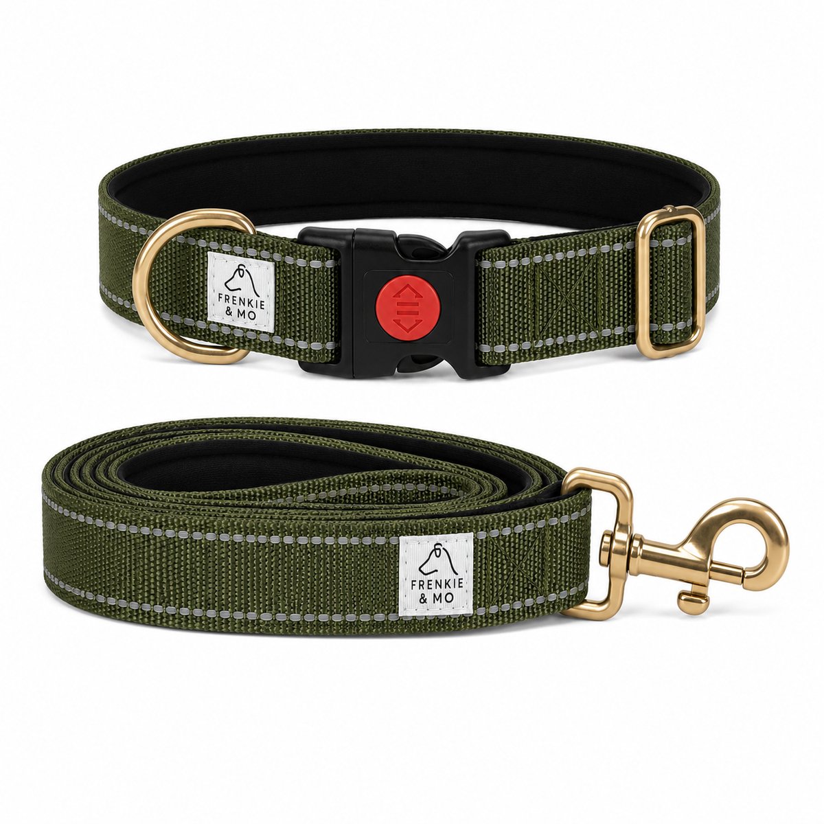 Hondenhalsband en Hondenriem Set – Reflecterend – Groen – Maat L – Verstelbaar