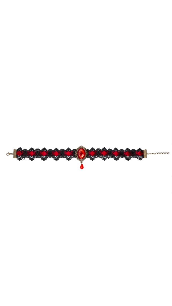 KIMU® Choker Zwart Kant Rode Steen - Kanten Zwarte Collar Ketting Rood Vintage Lace Great Gatsby Roaring Twenties Blinders Charleston Brocante Jugendstil Art Deco Victoriaans Steampunk Sexy Antieke Festival