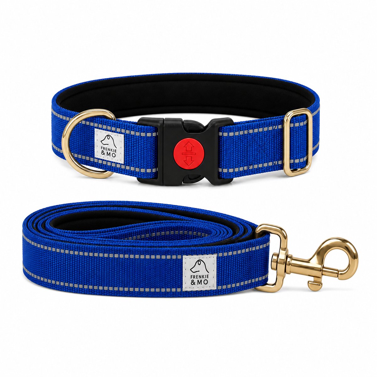 Hondenhalsband en Hondenriem Set – Reflecterend – Blauw – Maat M – Verstelbaar