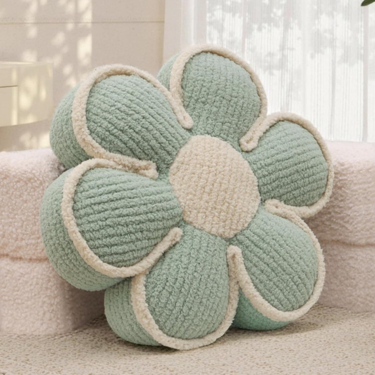 SnelShoppen - Sage Green Bloemen Kussen Vloerkussen 40cm - Schattige Decoratieve Gooi Kussens voor Jongens en Meisjes Kamer, Slaapkamer, Bank, Stoel,