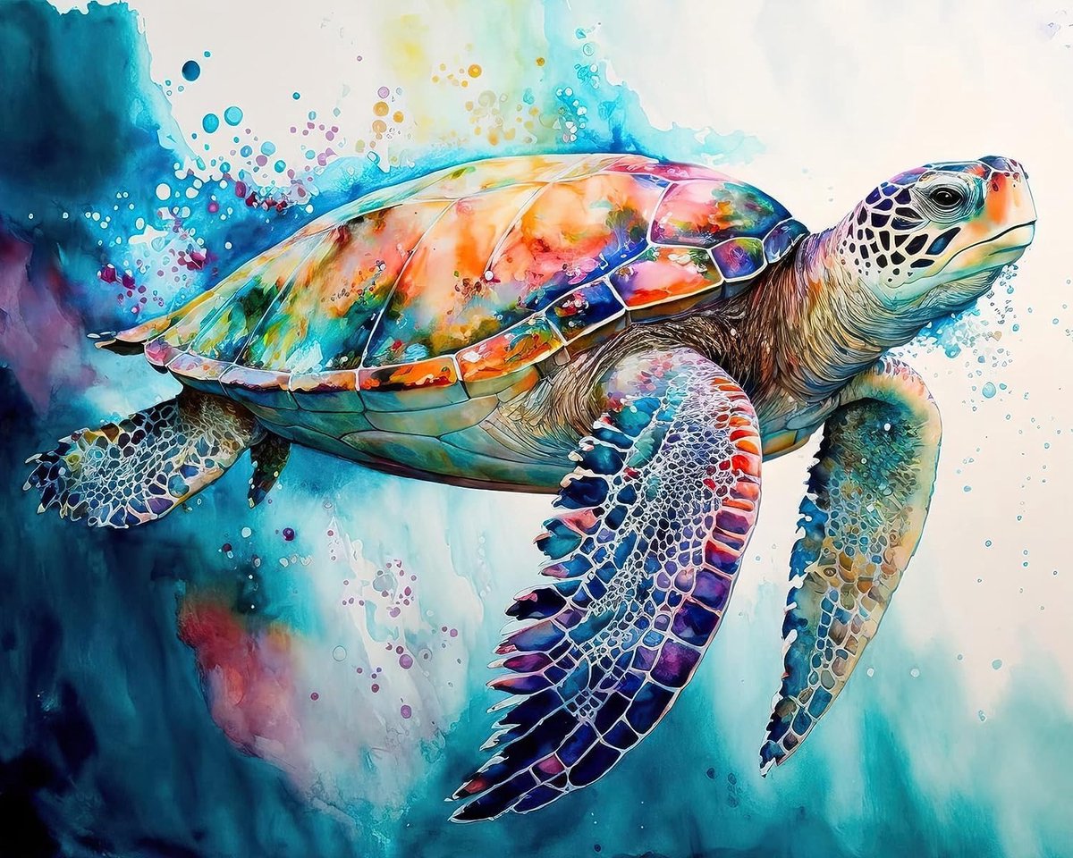 SnelShoppen - Verf op Nummers voor Volwassenen - Dieren Zeeschildpad - Rimpelvrij Canvas - Inclusief Penseel en Acrylverf - DIY Handgeschilderd Olieve