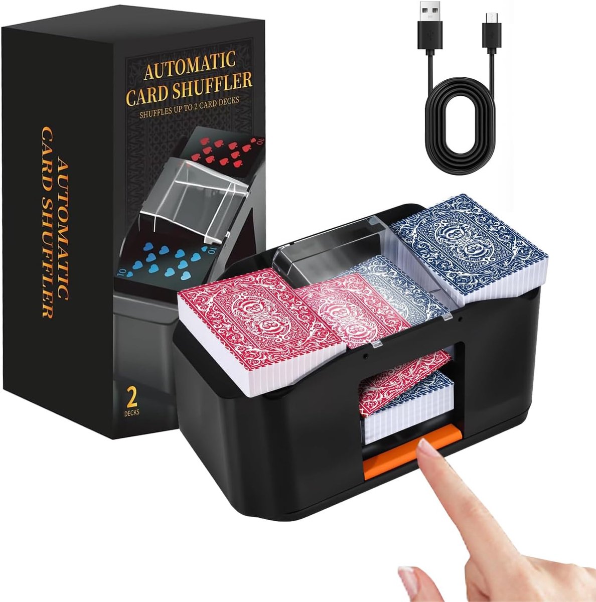 SnelShoppen - Low Noise Elektrische Kaartmixer met 3000 mAh Accu, USB Oplaadkabel, Perfect voor 2 Decks Poker en Familie Kaartspellen, Texas Hold'em M