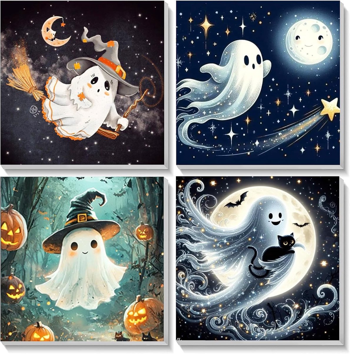 SnelShoppen - Halloween 4 Pack Schilderen op Nummer voor Volwassenen en Kinderen, Pompoen Schilderen Kit, Canvas DIY Kleur Olieverf Acrylverf met Lijs