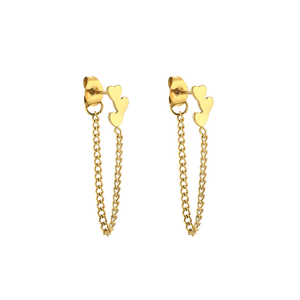 Stainless Steel Oorsteker met Ketting – Minimalistische & Trendy Doortrekoorbellen - RVS - Goud