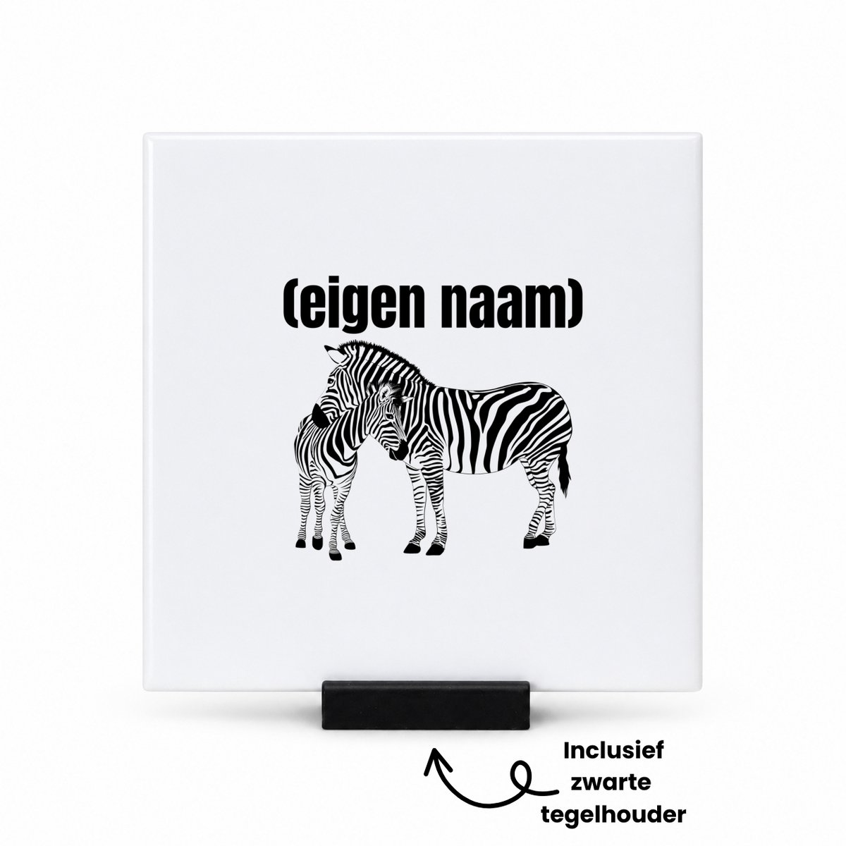 Hacebo 2 zebra's met eigen naam tegeltje met tegelhouder - Zebra - dieren liefhebber - tegeltjes met tekst - iemand die houdt van zebra's - verjaardag - cadeau - kado - geschenk - spreuktegels - 10.8x10.8 CM Wit
