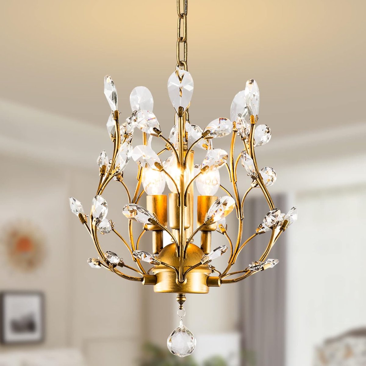 SnelShoppen - Ganeed Crystal Chandeliers K9 Kristallen Hanglampen - Verlichting voor Woonkamer, Slaapkamer, Restaurant, Hal - Goud, 3 Lampen, Diameter