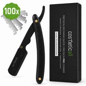 Barbiersmes met 100 Premium Mesjes - Uniek Ergonomisch Ontwerp - Shavette Open Scheermes - Kappersmes - Straight Razor - Cadeauverpakking