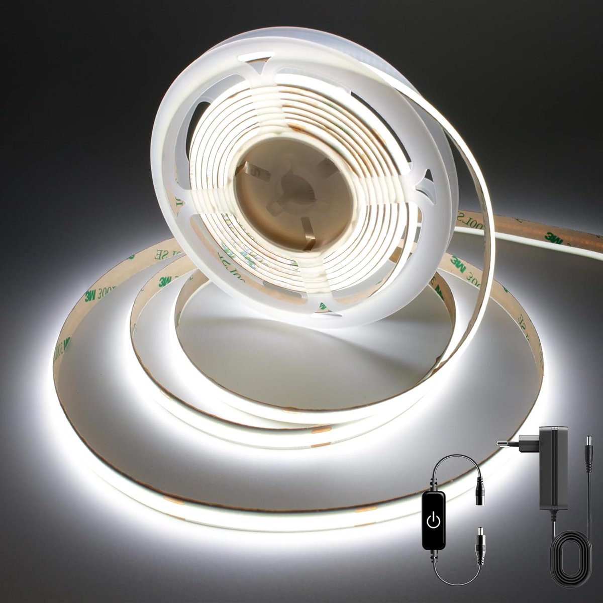 SnelShoppen - Dimbare COB LED Strip 3M - Dotless LED Strip Verlichting - Koelwit 6000K - Touch Controller - CRI >90 - Voor Binnen, Keuken, Boekenplank