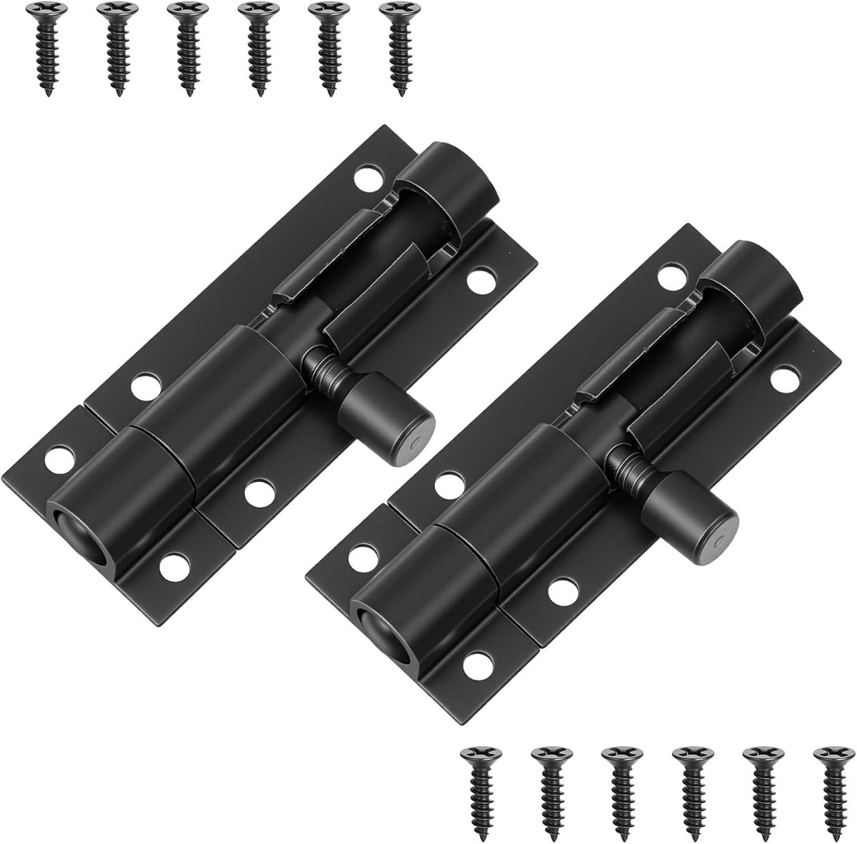 SnelShoppen - 2 stuks 2 inch deurgrendels, kleine schroefgrendels, aluminium schuifgrendel in zwart, veilig grendelslot voor tuin, magazijn, ramen, he
