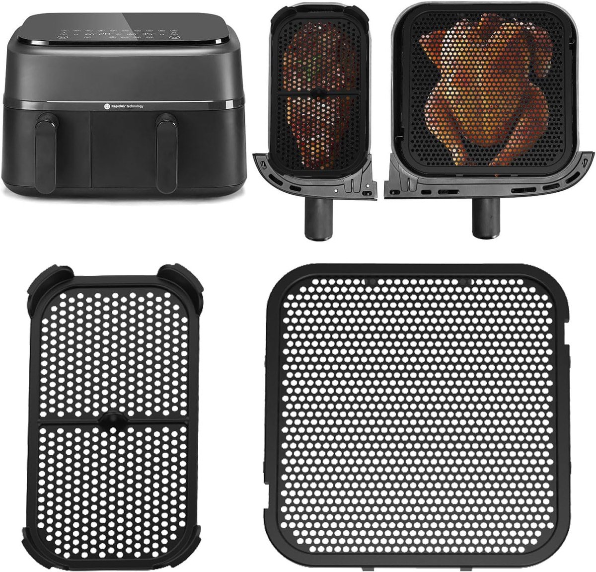 SnelShoppen Herbruikbaar Projectierooster voor Air Fryer 2 Stuks Siliconen Plat Geschikt voor Philips 3000 en 5000 Series 6L 3L Keuken Accesso