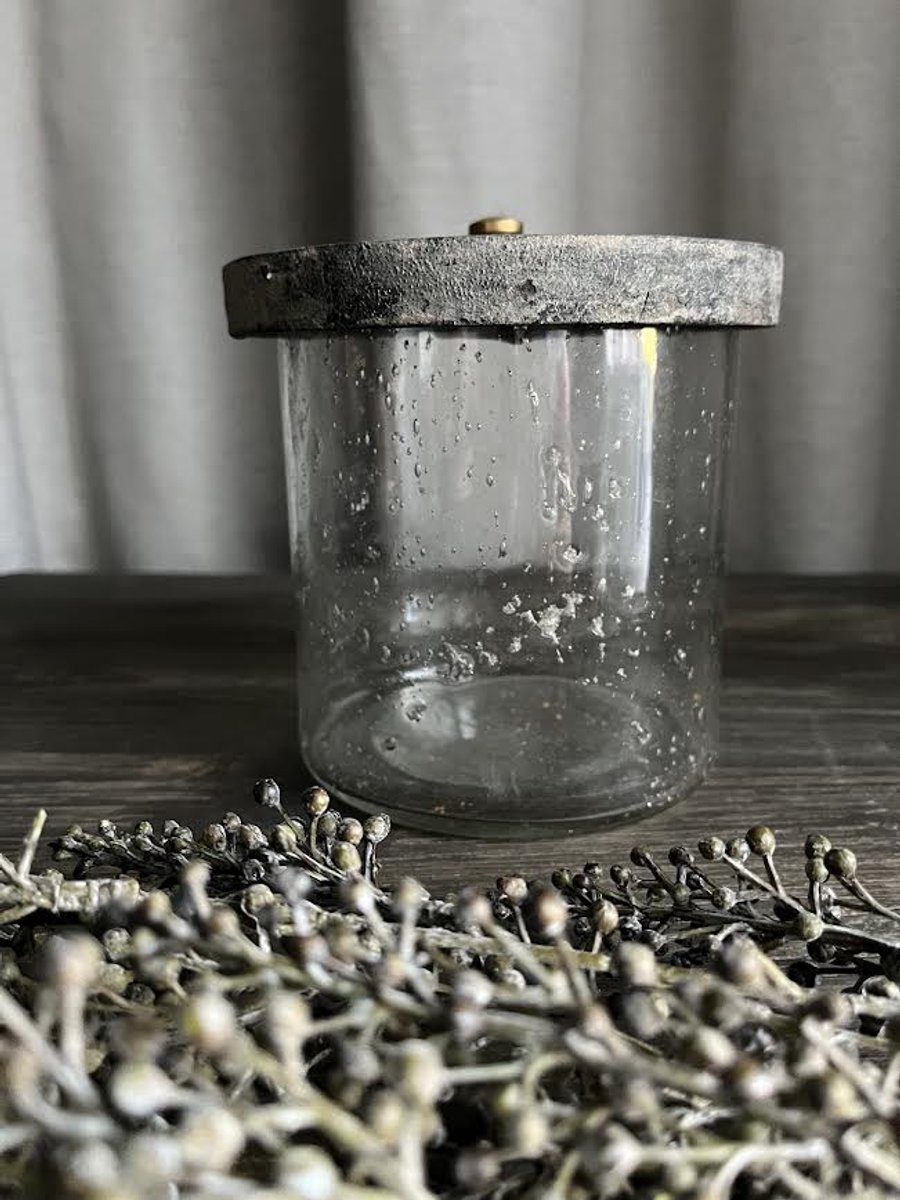 Landelijke glazen Voorraad pot met houten deksel maat L- woondecoratie- stoer sober- Moederdag