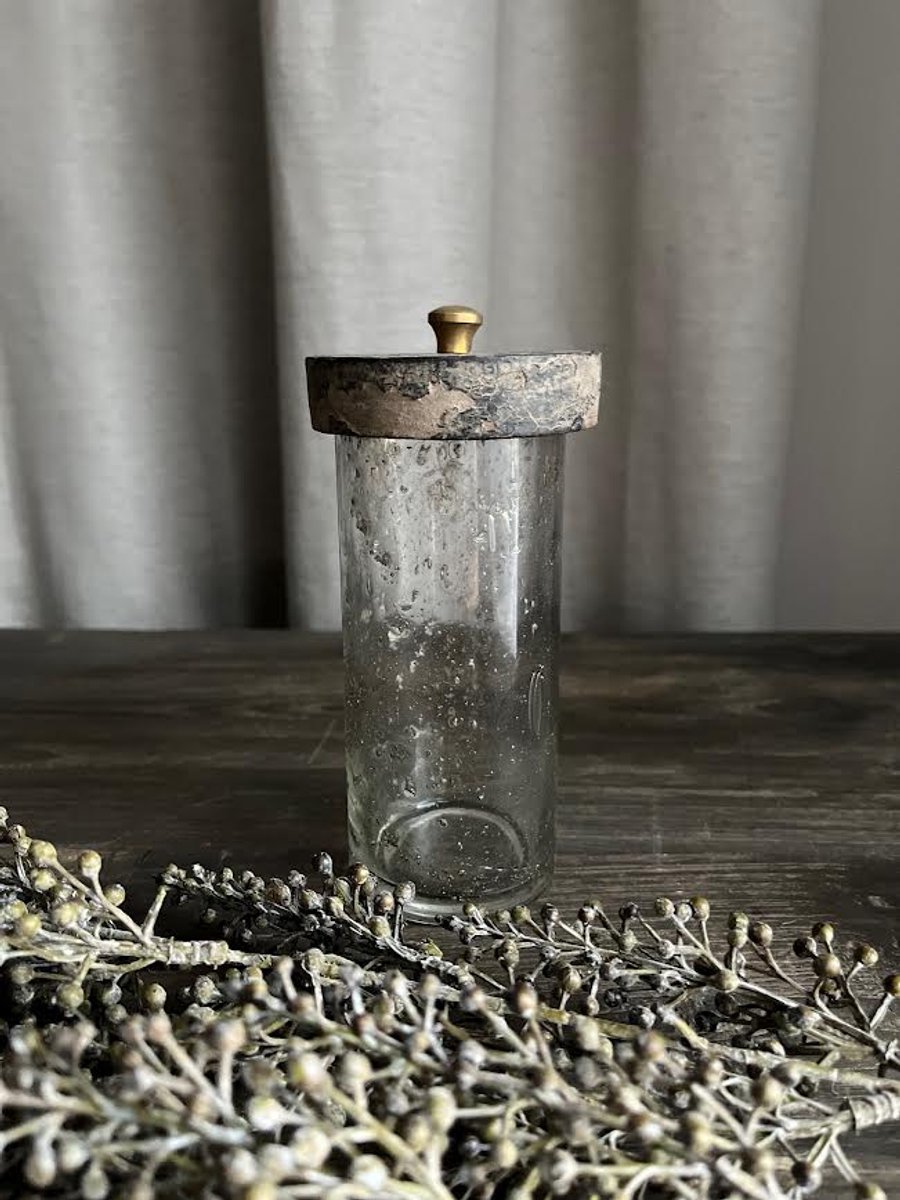 Landelijke glazen voorraad pot met houten deksel maat S- woondecoratie- Stoer sober- Moederdag