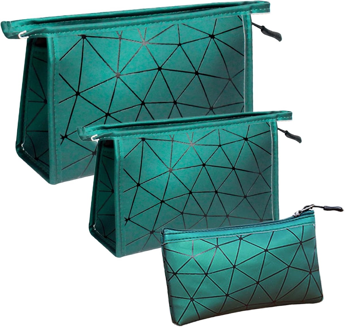 Thijox - 3 Vakken Make-uptas met Ritssluiting, Lichte Waterdichte Toilettas, Cosmeticatas voor Vliegreizen, Badkamer en Reizen, Klassieke Reis-Cosmeti