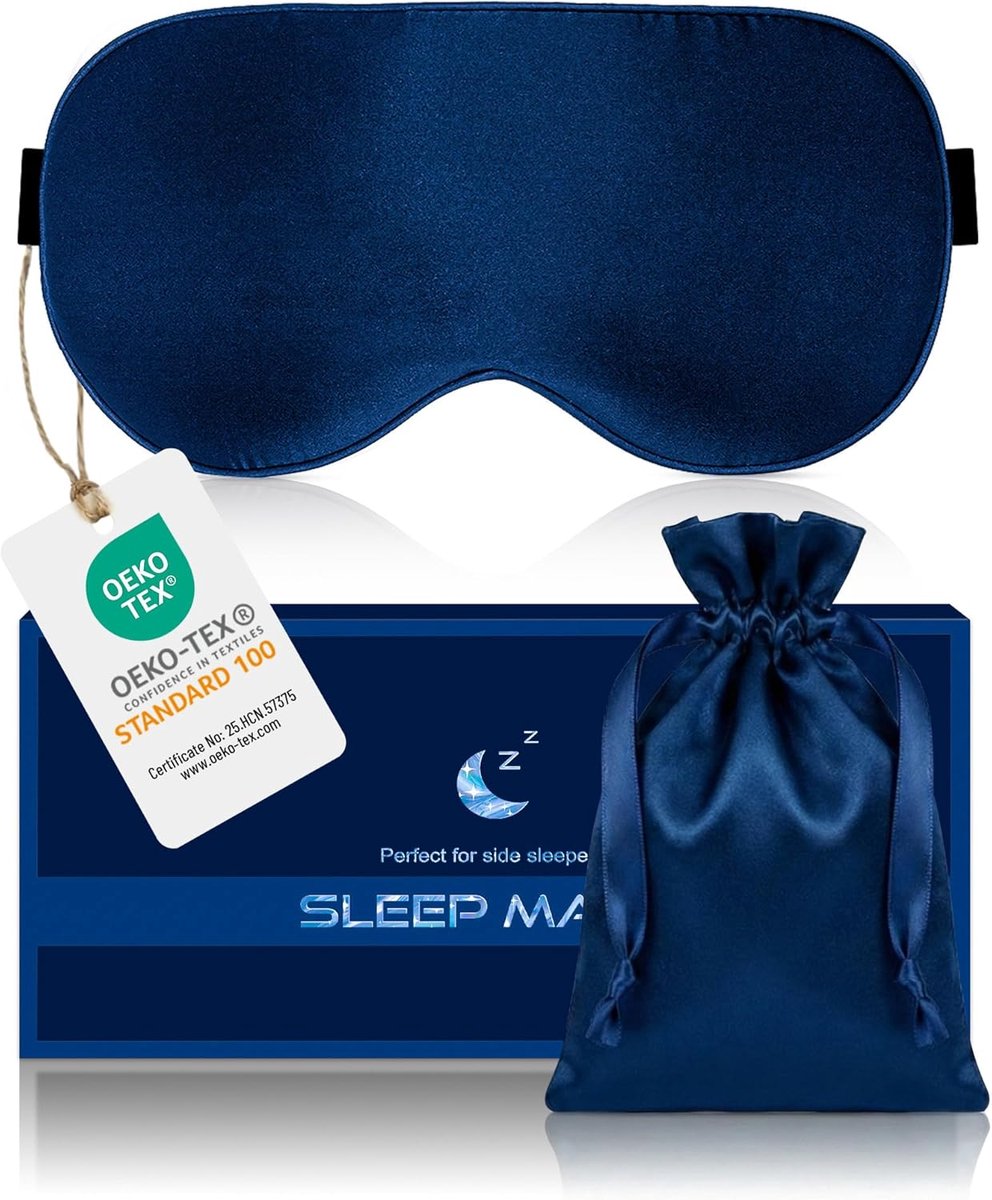 SnelShoppen - Zijslaapmasker voor Zijslapers - 100% Biologische Moerbeizijde - Lichtblokkerende Slaapbril - Verstelbare Band - Geschikt voor Volwassen