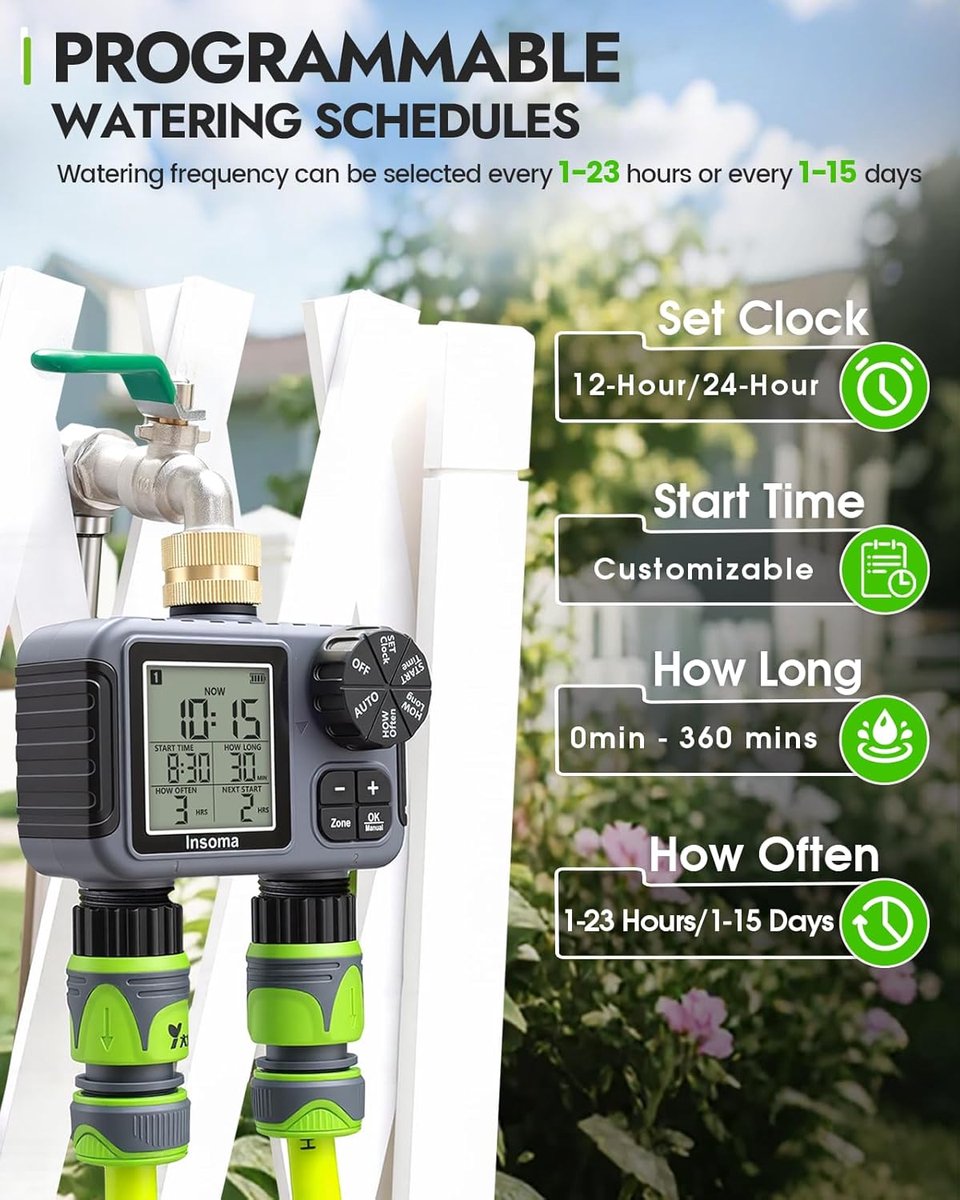 SnelShoppen - Sprinkler Timer met 2 Zones, Messing Inlaat, Waterdicht, Automatische Handmatige Modi, Groot LCD-Display voor Tuin, Gazon, Waterbesparin