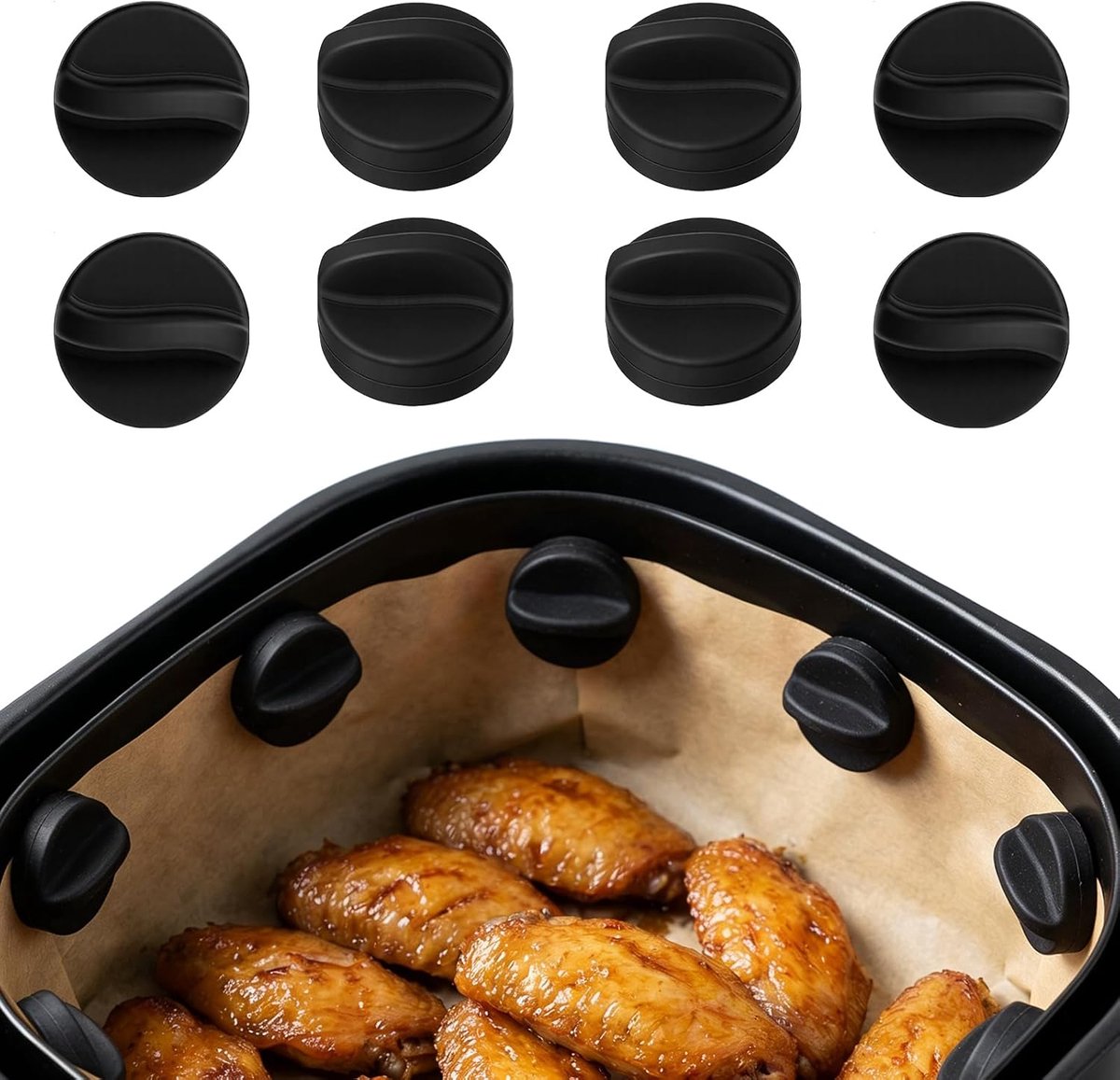 SnelShoppen - 8 Magnetische Siliconen Gespen voor Airfryer, Hittebestendige Accessoires voor Luchtfriteuse, Zwart, Voor Bakpapier Bevestiging, Makkeli