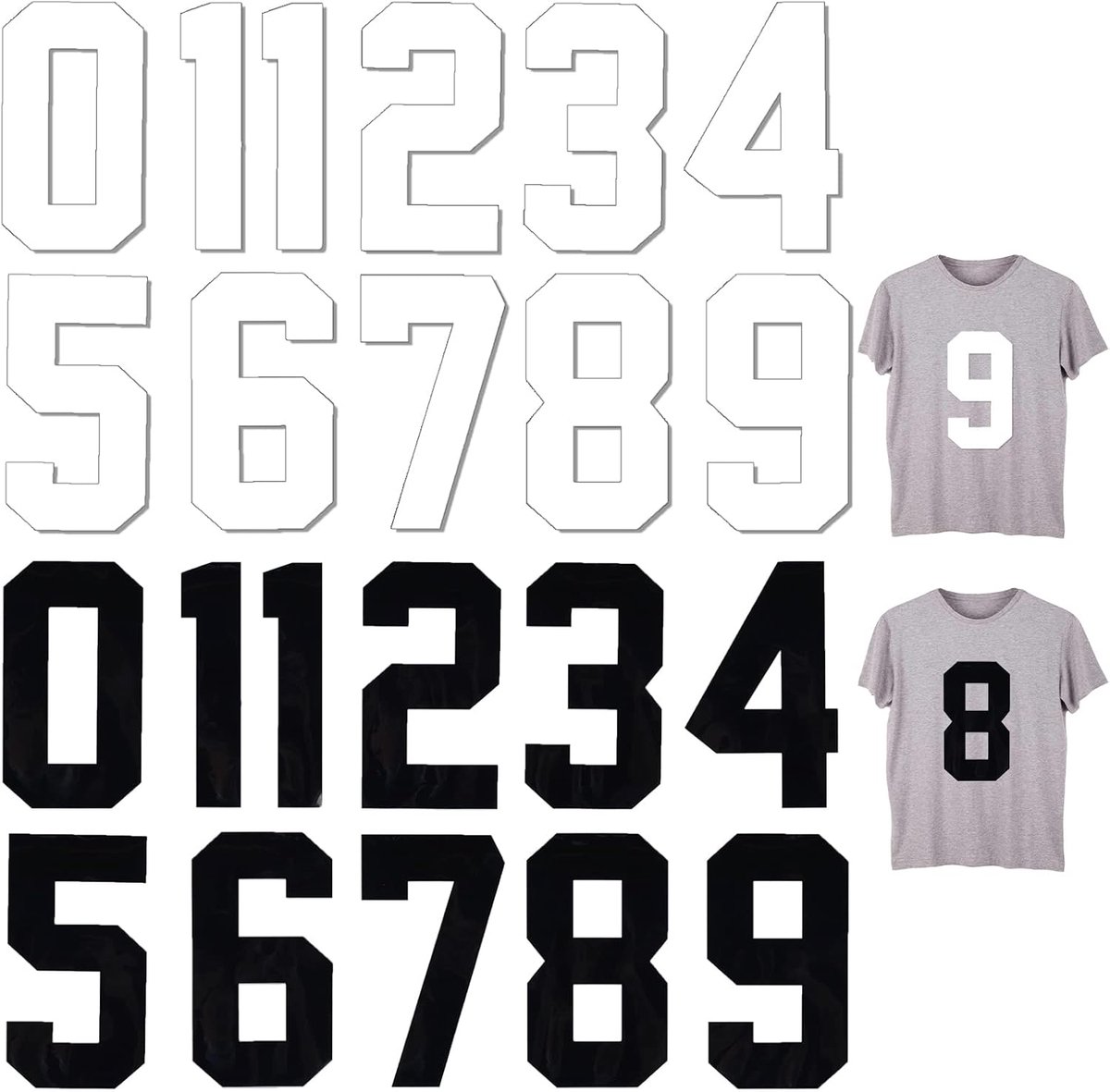 SnelShoppen - 22 stuks opstrijknummers 0-9 voor teamkleding, warmteoverdrachtsnummers voor T-shirts, sport, basketbal, voetbal, honkbal, zwart, eenvou