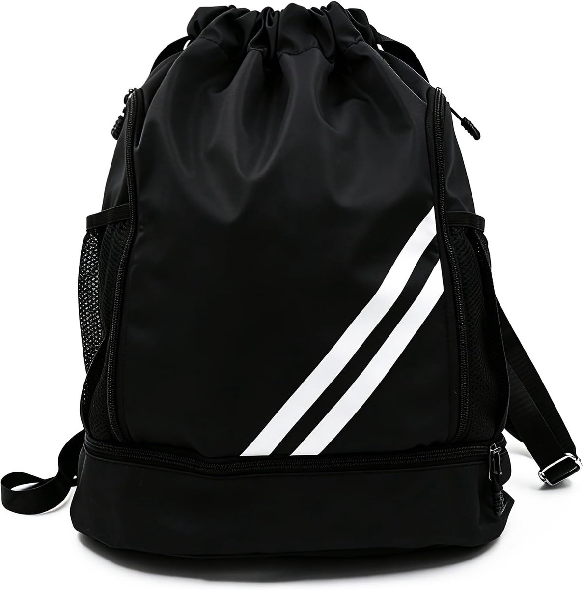 SnelShoppen - Gymtas met Schoenenvak 20-35L, Waterdichte Sportrugzak met Trekkoord en Nat Vak, Sporttas voor Zwemmen, Fitness, Voetbal, School, Zwart
