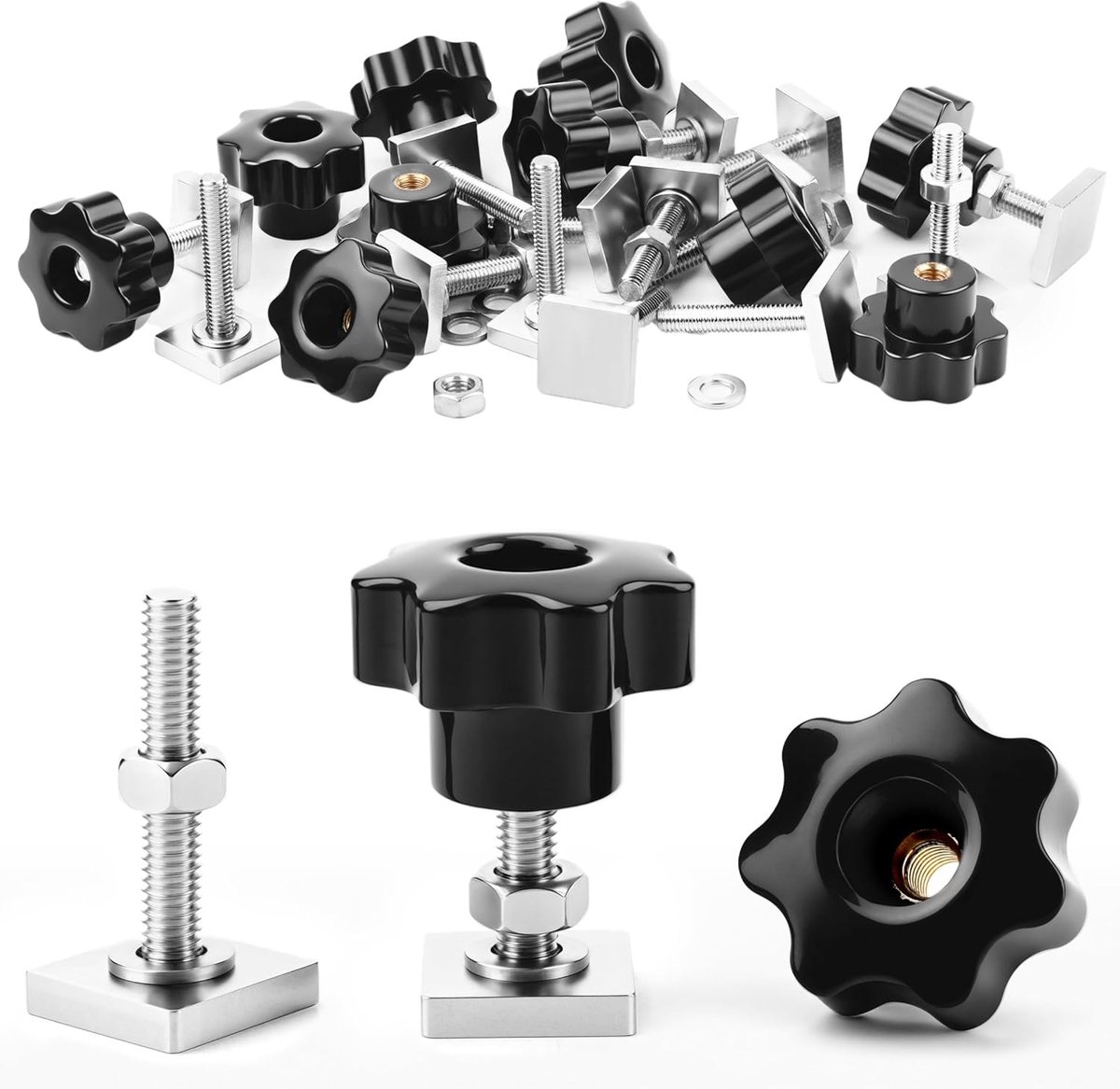 SnelShoppen - 6 Sets T-Groove Adapters M6 voor Thule Dakkoffer, Geschikt voor M6 x 35 mm, Star Grip Moeren, Fietsdrager, 20 x 20 mm, Stabiel en Veilig