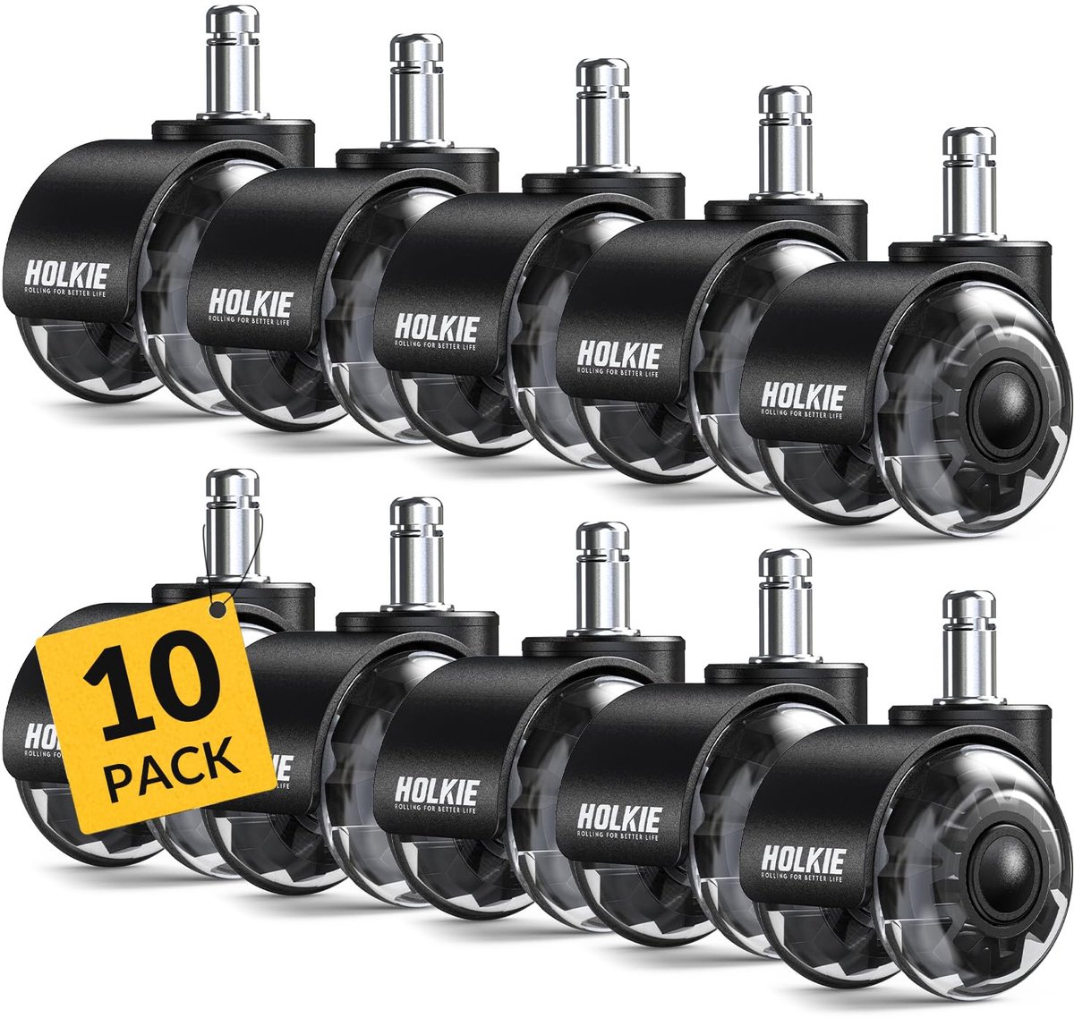 SnelShoppen - Office Chair Casters Set van 5, 11 mm, Zwart, Rubber Wielen voor Kantoorstoelen, Dubbele Wielen Geschikt voor Harde Vloeren, Stil en Soe