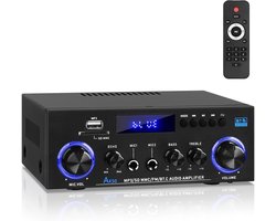 SnelShoppen - AK50 HiFi Versterker met Bluetooth - 60W RMS, 400W Max, 2.0 Kanaal, Mini Stereo Audio Versterker met FM Radio, Echo, Microfoon, USB, SD