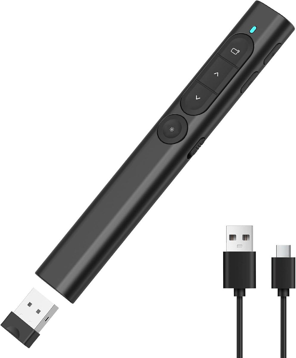 SnelShoppen - Draadloze Presentatie Afstandsbediening, PowerPoint Clicker met Oplaadbare Batterij, Hyperlink & Volume Controle, USB-C Compatibel voor