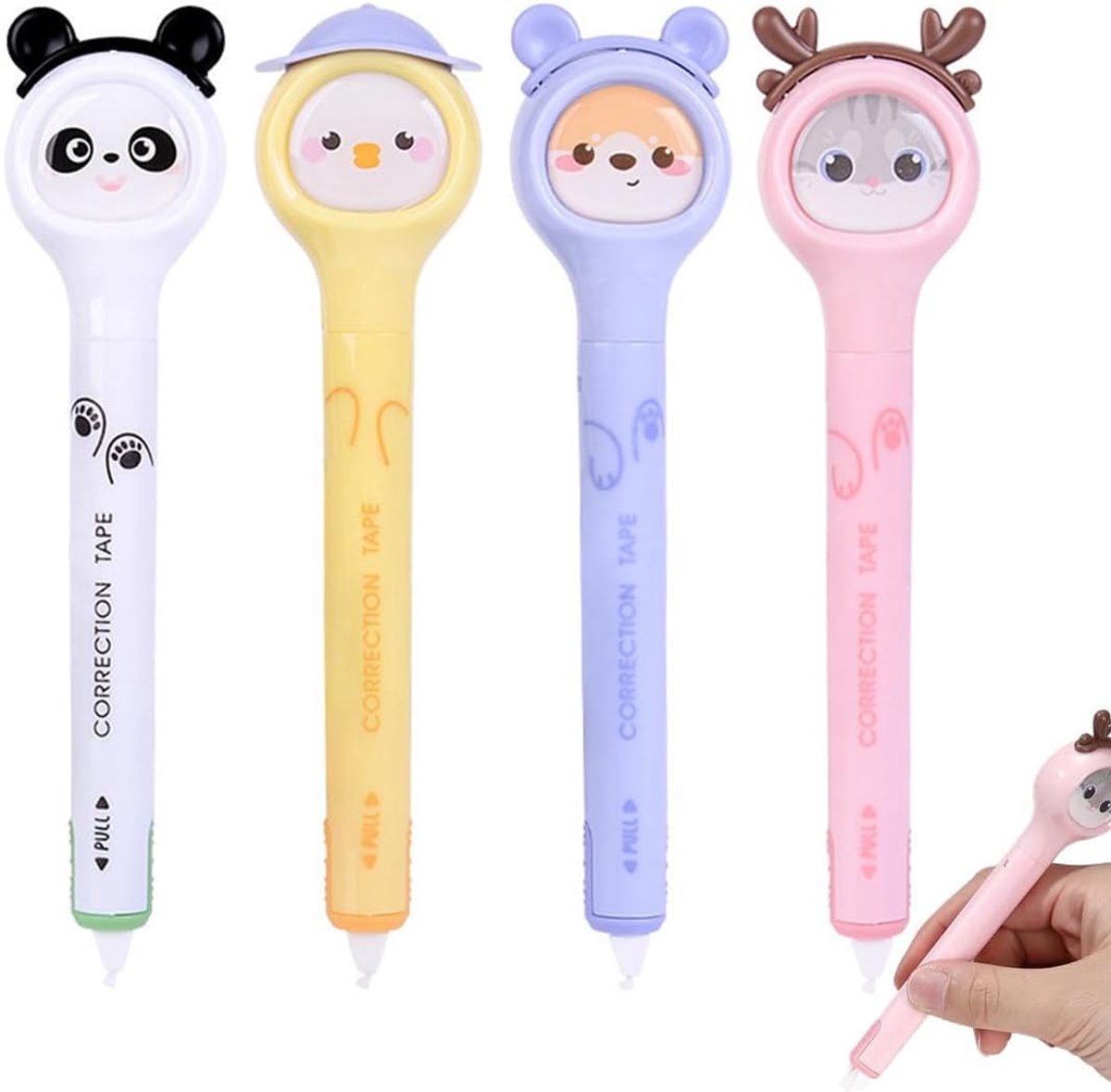 SnelShoppen - 4 Stuks Korrekturroller Stift 6M x 5MM Schattige Kawaii Korrekturband Kat voor Studenten en Kantoor, Perfect voor Meisjes, 4 Dierlijke O