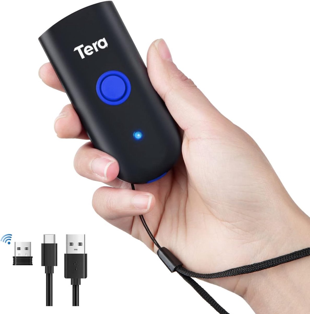 SnelShoppen - Tera Draagbare Mini Barcode Scanner Laser Hand Scanner 3-in-1 Bluetooth USB 2.4G Draadloos 1D Barcode Reader 1100L Compact & Lichtgewich