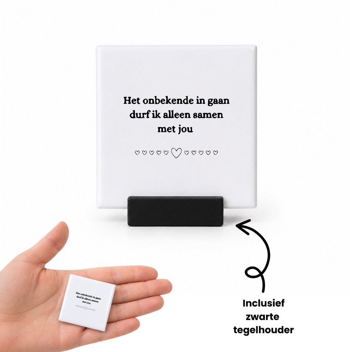 Hacebo Het onbekende ingaan durf ik alleen samen met jou tegeltje met tegelhouder - Quotes - Familie vrienden - tegeltjes met tekst - Cadeau - spreuktegels - 4.8x4.8 CM Wit