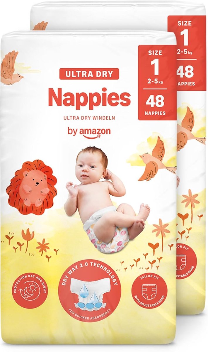 SnelShoppen - 96 Ultra-Dry Luiermaat 1 (2-5 kg) - Absorberende Luchtkanalen - FSC-gecertificeerd Pulp - Comfortabele Baby Luiers - Nieuwe Versie - 2 P