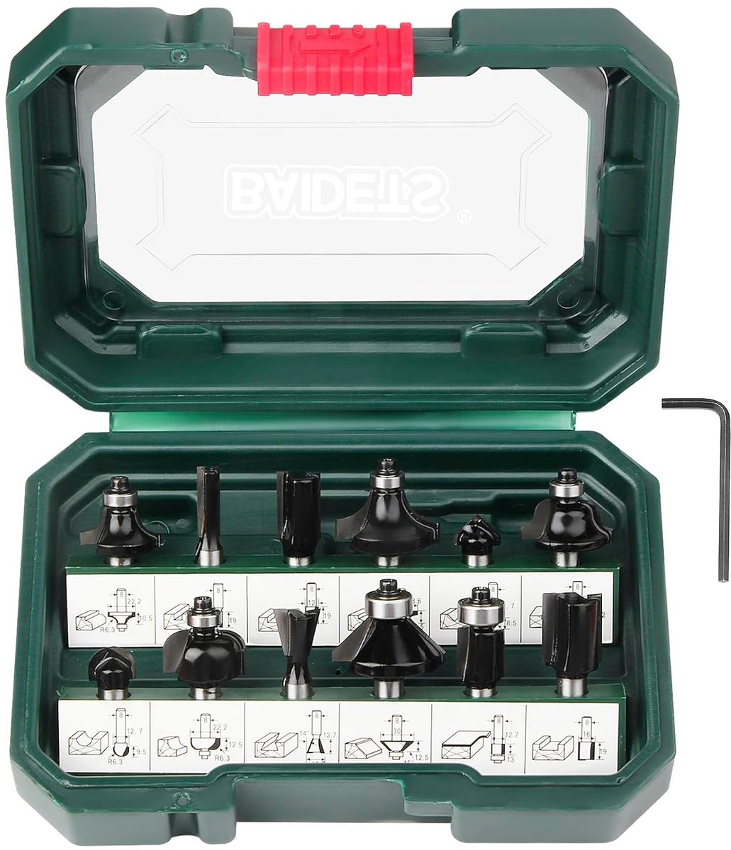 SnelShoppen - 12-delige Freesbit Set voor Houtbewerking - Carbide Router Bits met 8 mm As - Professionele Kwaliteit voor Precisie en Duurzaamheid