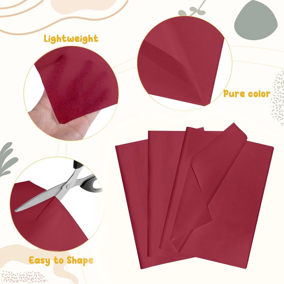 SnelShoppen - 60 Vellen Luxe Tissue Papier, Cadeaupapier, Wijnrood, 35 x 50 cm, Perfect voor Verpakking, Feest, Kerst, Verjaardag, Creatieve Klussen